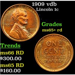 1909 vdb Lincoln Cent 1c Grades Gem+ Unc RD