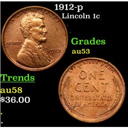 1912-p Lincoln Cent 1c Grades Select AU