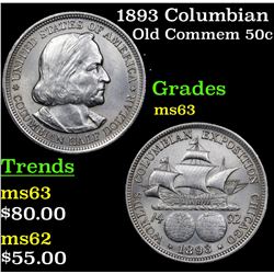 1893 Columbian Old Commem Half Dollar 50c Grades Select Unc