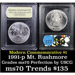 1991-p Mount Rushmore Modern Commem Dollar $1 Graded ms70, Perfection By USCG