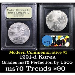 1991-d Korean War Modern Commem Dollar $1 Graded ms70, Perfection By USCG