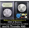 Image 1 : 1991-d Korean War Modern Commem Dollar $1 Graded ms70, Perfection By USCG