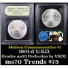 Image 1 : 1991-d USO Modern Commem Dollar $1 Graded ms70, Perfection By USCG