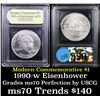 Image 1 : 1990-w Eisenhower Modern Commem Dollar $1 Graded ms70, Perfection By USCG