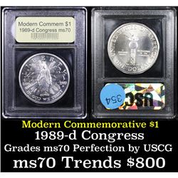 1989-d Congress Modern Commem Dollar $1 Graded ms70, Perfection By USCG