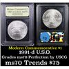 Image 1 : 1991-d USO Modern Commem Dollar $1 Graded ms70, Perfection By USCG