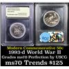 Image 1 : 1991-1995-p WWII Modern Commem Half Dollar 50c Graded ms70, Perfection By USCG