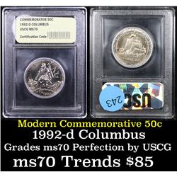 1992-d Columbus Modern Commem Half Dollar 50c Graded ms70, Perfection By USCG