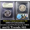 Image 1 : 1992-d Columbus Modern Commem Half Dollar 50c Graded ms70, Perfection By USCG