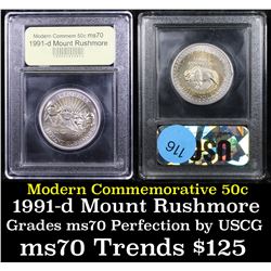 1991-d Mount Rushmore Modern Commem Half Dollar 50c Graded ms70, Perfection By USCG