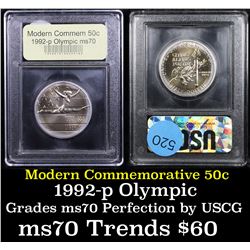 1992-p Olympics Modern Commem Half Dollar 50c Graded ms70, Perfection By USCG