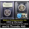 Image 1 : 1992-p Olympics Modern Commem Half Dollar 50c Graded ms70, Perfection By USCG