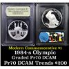 Image 1 : Proof 1984-S Olympic Modern Commem Dollar $1 Graded GEM++ Proof Deep Cameo By USCG
