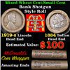 Image 1 : Mixed small cents 1c orig shotgun roll, 1919-s Wheat Cent, 1884 Indian Cent other end, McDonalds Wra