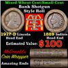 Image 1 : Mixed small cents 1c orig shotgun roll, 1917-d Wheat Cent, 1889 Indian Cent other end, McDnalds Wrap
