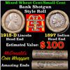 Image 1 : Mixed small cents 1c orig shotgun roll, 1915-d Wheat Cent, 1897 Indian Cent other end, McDonalds Wra