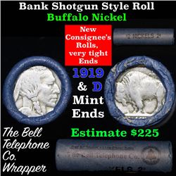 Buffalo Nickel Shotgun Roll in Old Bank Style 'Bell Telephone'  Wrapper 1919 & d Mint Ends Grades