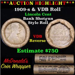 Lincoln Wheat cent 1c orig roll, 1909-s end, VDB other end Grades