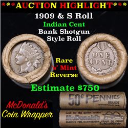 ***Auction Highlight*** Indian 1c Shotgun Roll, 1909 end, KEY date 's' mint on the other, Wow! Grade