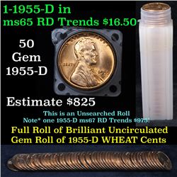 Uncirculated Lincoln 1c roll, 1955-d 50 pcs  Grades