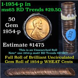 Uncirculated Lincoln 1c roll, 1954-p 50 pcs Grades