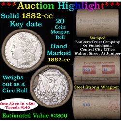 ***Auction Highlight*** Full solid Semi Key date 1882-cc Morgan silver dollar roll, 20 coins (fc)