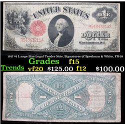 1917 $1 L:arge Size Legal Tender Note, Signatures of Speelman & White, FR-39 Grades f+