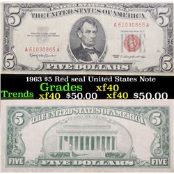 1963 $5 Red seal United States Note Grades xf