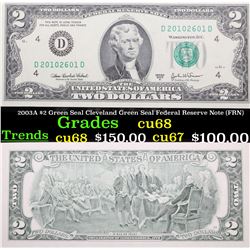 2003A $2 Green Seal Cleveland Green Seal Federal Reserve Note (FRN)  Grades Gem++ CU