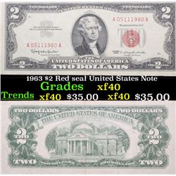 1963 $2 Red seal United States Note Grades xf