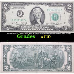 Series 1976 $2 Green Seal New York Green Seal Federal Reserve Note (FRN) Grades xf