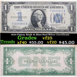 1934 Funny Back $1 Blue Seal Silver Certificate Grades vf+