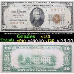 1929 $20 National Currency 'The Reserve Bank of Kansas City, MO' KL#2530 FR#1880J Grades vf++