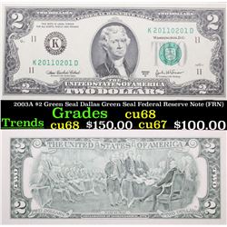 2003A $2 Green Seal Dallas Green Seal Federal Reserve Note (FRN) Grades Gem++ CU