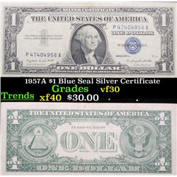1957A $1 Blue Seal Silver Certificate Grades vf++
