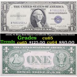 1935G $1 Blue Seal Silver Certificate Signatures Smith/Dillon Grades Gem CU