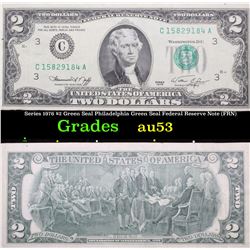 Series 1976 $2 Green Seal Philadelphia Green Seal Federal Reserve Note (FRN) Grades Select AU