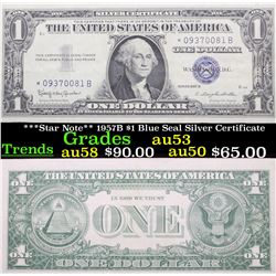 ***Star Note** 1957B $1 Blue Seal Silver Certificate Grades Select AU