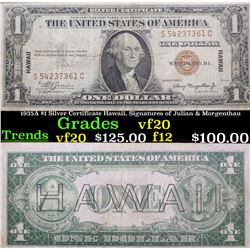 1935A $1 Silver Certificate Hawaii, Signatures of Julian & Morgenthau Grades vf, very fine