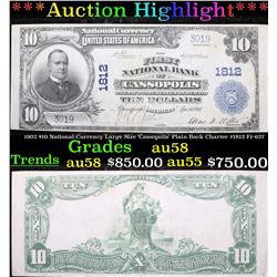 ***Auction Highlight*** 1902 $10 National Currency Large Size 'Cassopolis' Plain Back Charter #1812 