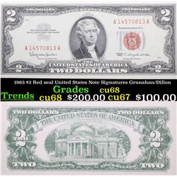 1963 $2 Red seal United States Note Signatures Granahan/Dillon Grades Gem++ CU