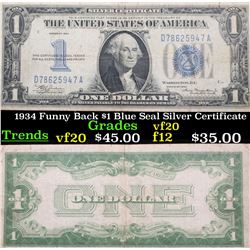 1934 Funny Back $1 Blue Seal Silver Certificate Grades vf, very fine