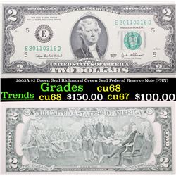 2003A $2 Green Seal Richmond Green Seal Federal Reserve Note (FRN) Grades Gem++ CU