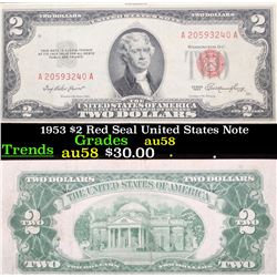 1953 $2 Red Seal United States Note Grades Choice AU/BU Slider