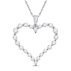 Womens Round Diamond Outline Heart Pendant 1 Cttw 14kt White Gold - REF-54H5R