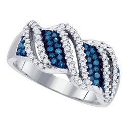 Womens Round Blue Color Enhanced Diamond Band Ring 1/2 Cttw 10kt White Gold - REF-37A5M