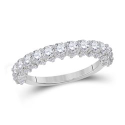 Womens Round Diamond Single Row Band Ring 1-5/8 Cttw 14kt White Gold - REF-104H9R