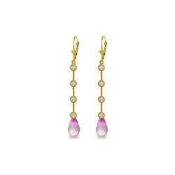 Genuine 6.12 ctw Pink Topaz & Diamond Earrings 14KT Yellow Gold - REF-52V9W