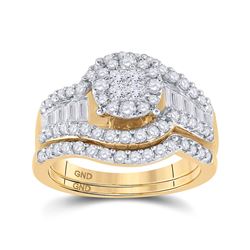 Princess Diamond Bridal Wedding Ring Band Set 1-1/4 Cttw 14kt Yellow Gold - REF-112H5R
