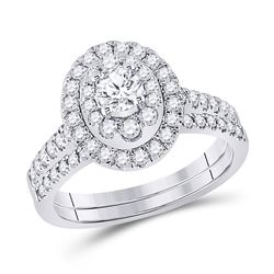 Round Diamond Bridal Wedding Ring Band Set 1 Cttw 14kt White Gold - REF-101R5X